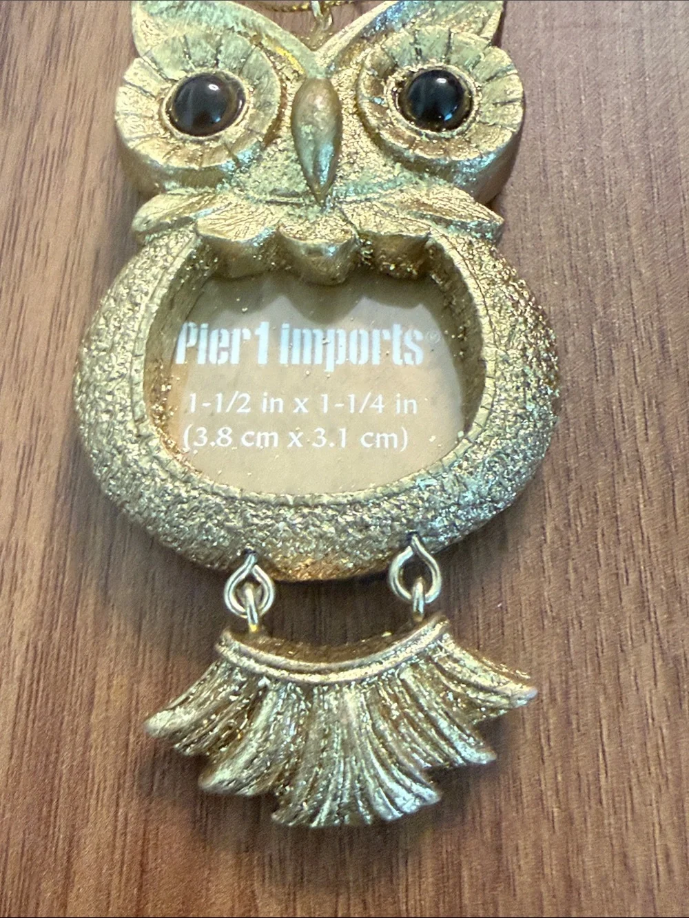 Pier 1 Gold Owl Hanging Frame Ornament with Tassel